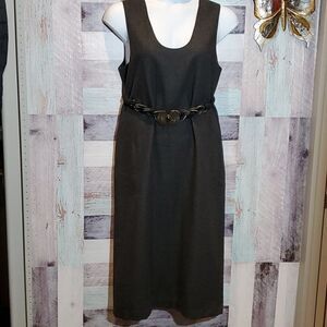 Harve Benard 100% Wool Dark Gray Sleeveless Shift Dress Maxi POCKETS Sz 12